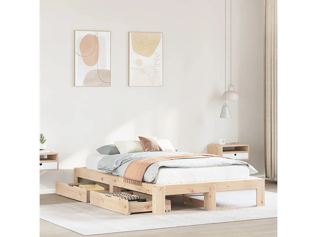 Estructura de cama sin colchón madera maciza de pino 120x190 cm