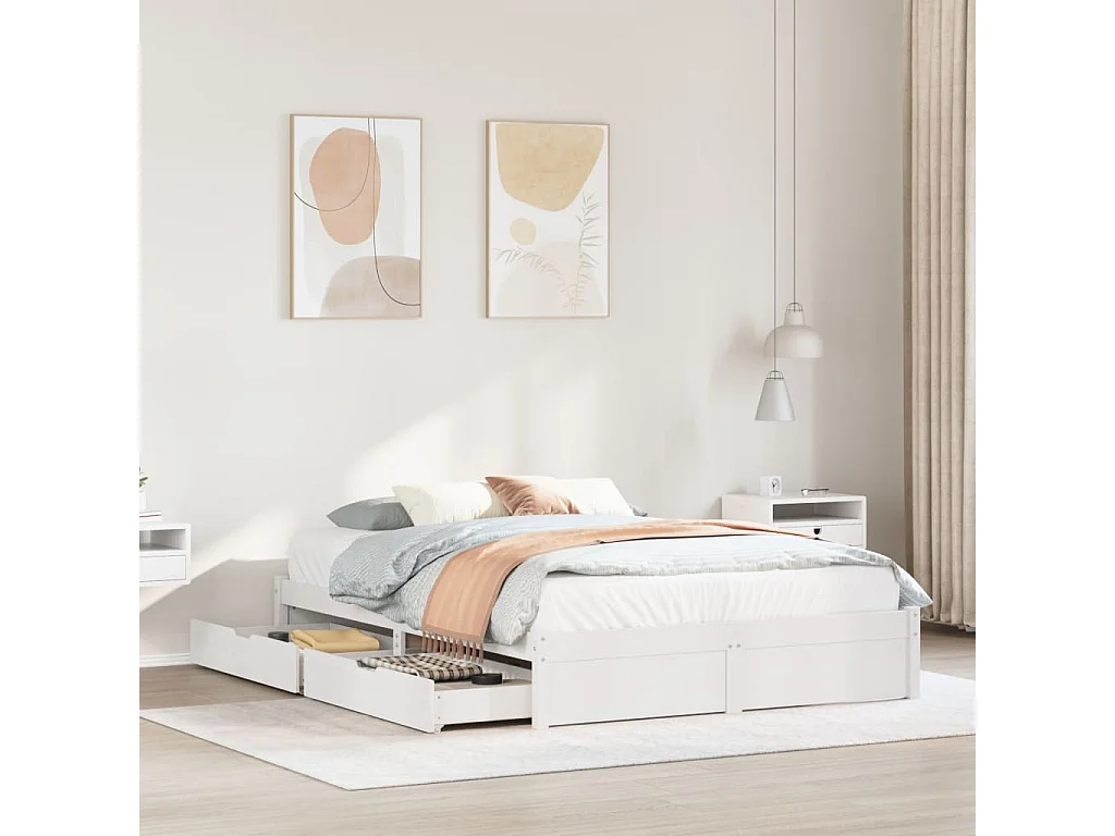 Estructura de cama sin colchón madera de pino blanca 140x190 cm
