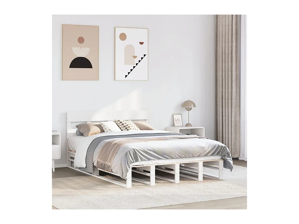 Cadre de lit sans matelas blanc 135x190 cm bois de pin massif