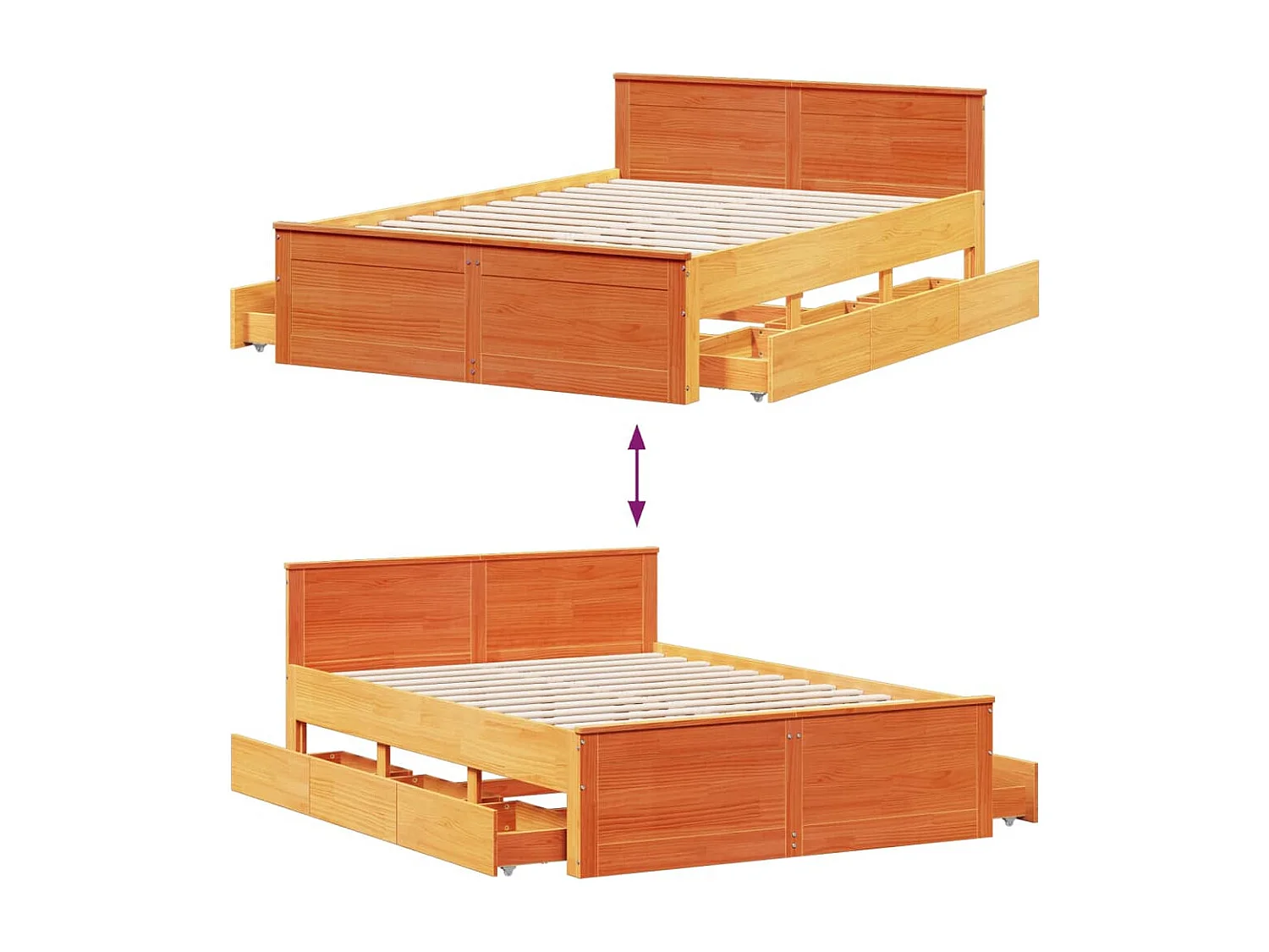 Cadre de lit sans matelas avec tête de lit brun cire 140x200 cm