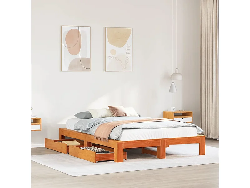 Cadre de lit sans matelas cire marron 140x190cm bois pin massif