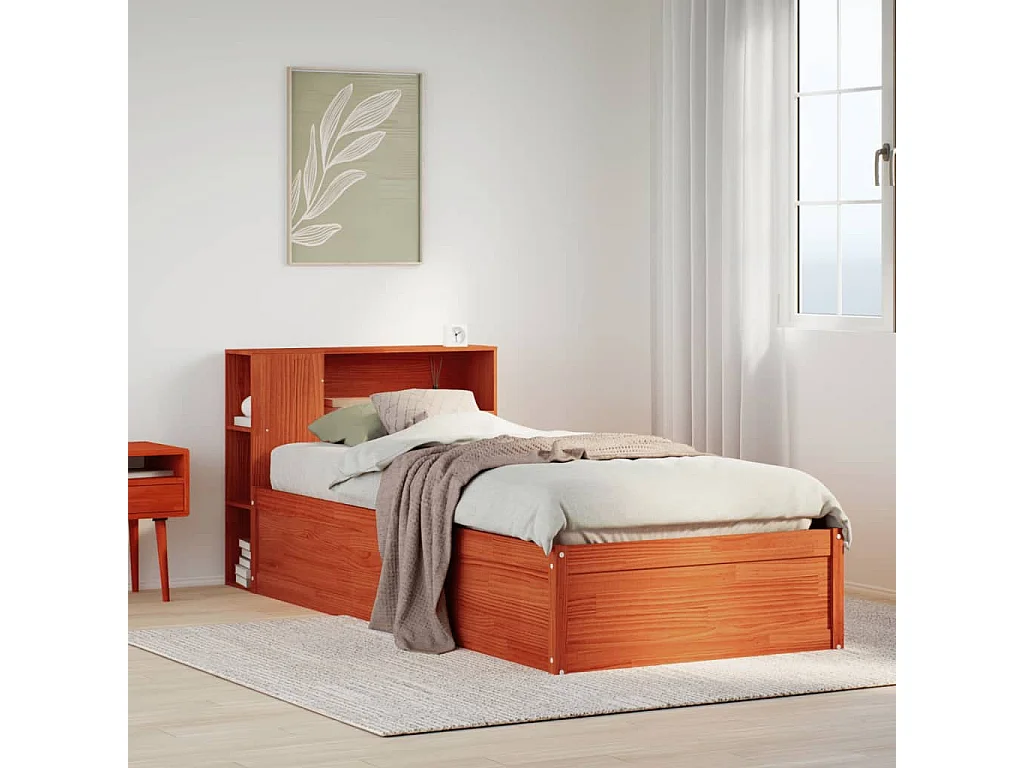 Cama sem colchão 100x200 cm pinho maciço castanho-mel