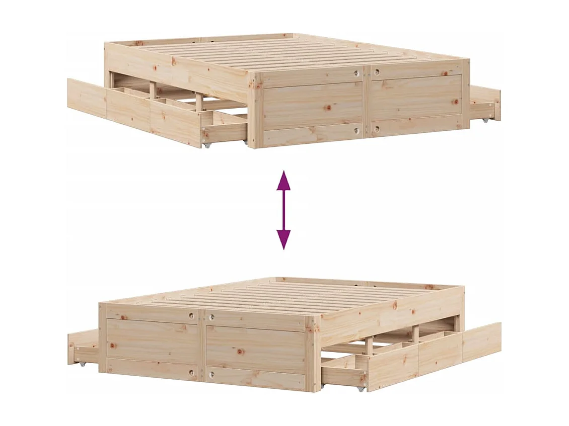 Cama con cajones sin colchón madera maciza de pino 150x200 cm