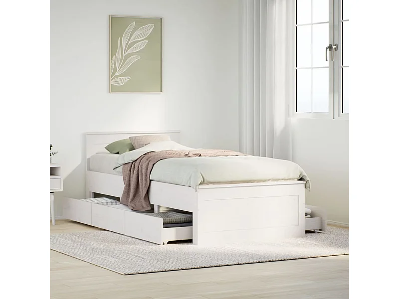 Estrutura de cama s/ colchão e c/ cabeceira pinho maciço branco