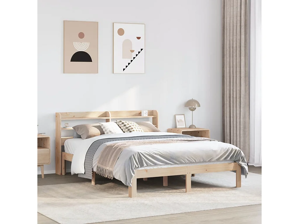 Estructura de cama con cabecero madera maciza pino 120x190 cm