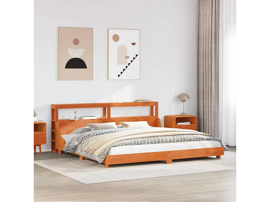 Cadre de lit sans matelas cire marron 180x200cm bois pin massif