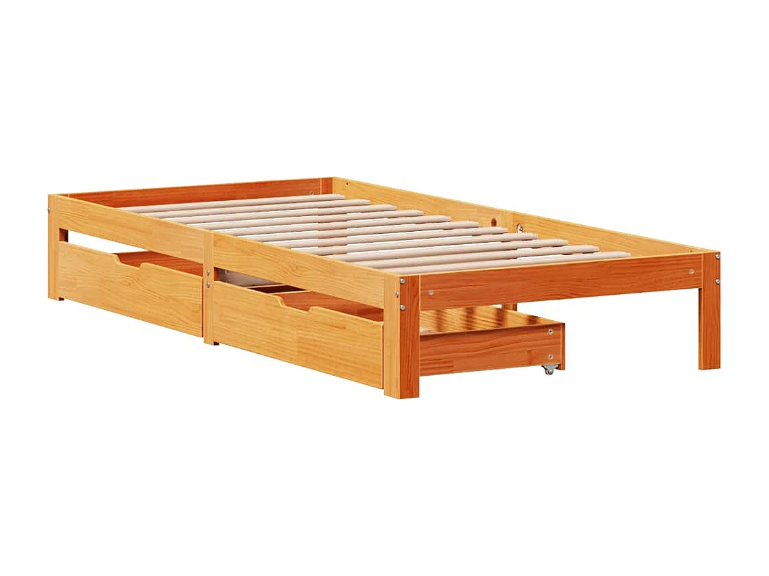 Estructura cama con cajones madera maciza pino marrón 100x200cm