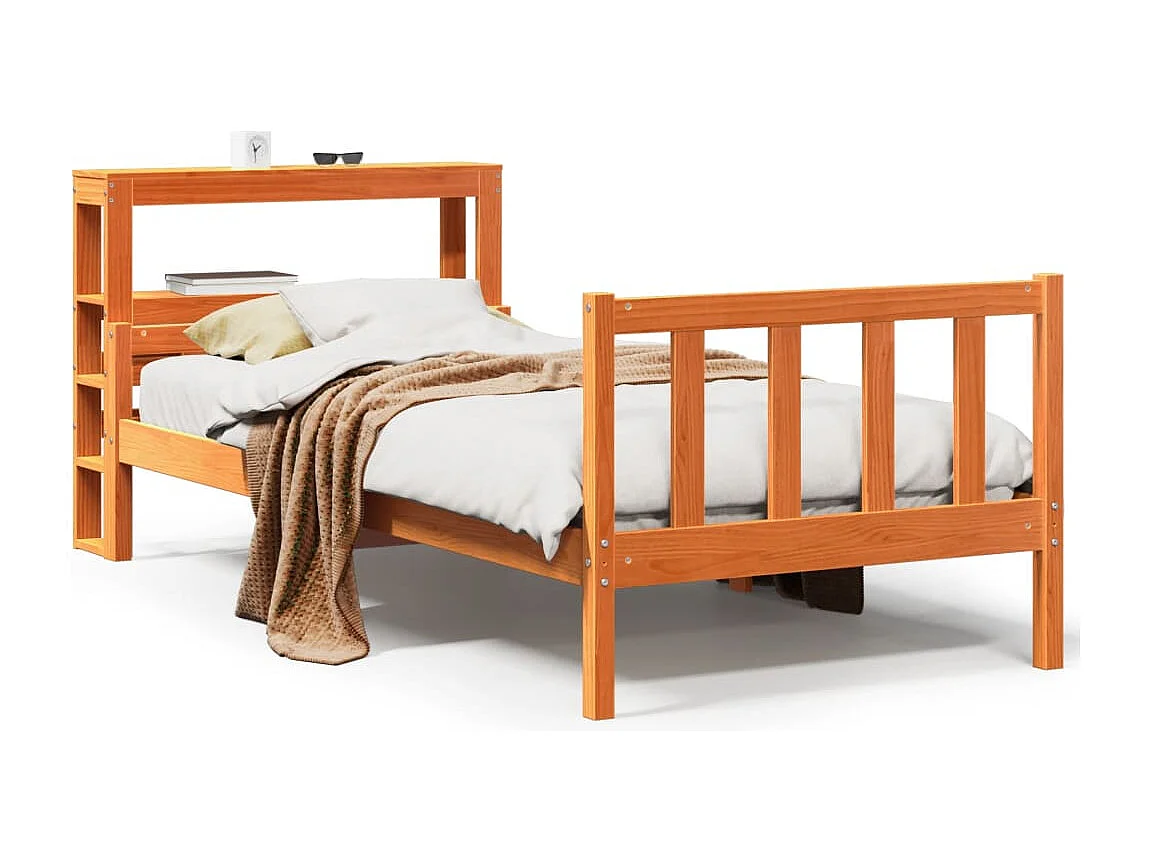 Estrutura cama c/ cabeceira 75x190 cm pinho maciço castanho-mel