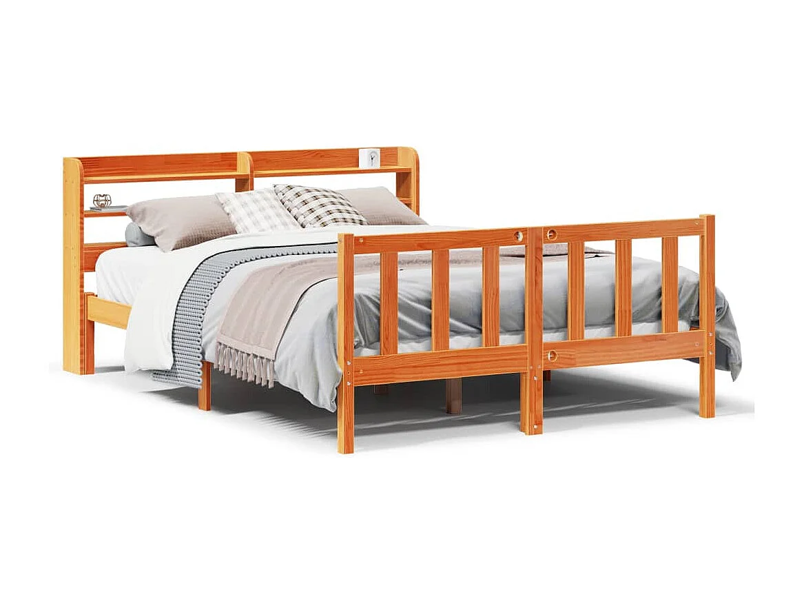 Estrutura cama c/ cabeceira 135x190cm pinho maciço castanho-mel