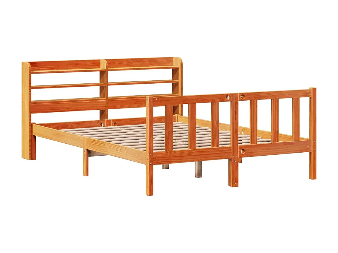 Estrutura cama c/ cabeceira 135x190cm pinho maciço castanho-mel