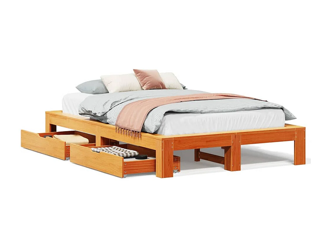 Estructura de cama sin colchón madera maciza marrón 135x190 cm