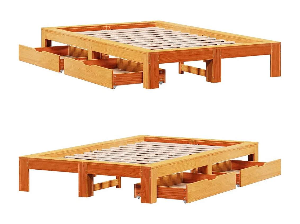 Estructura de cama sin colchón madera maciza marrón 135x190 cm
