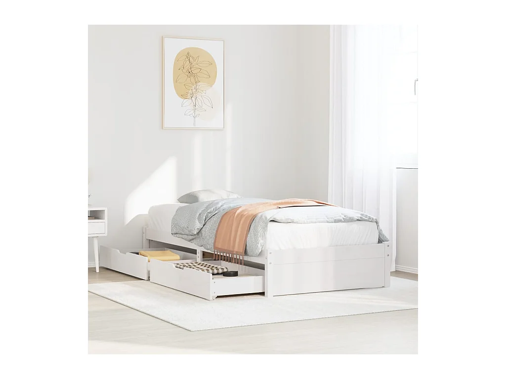 Cadre de lit sans matelas blanc 100x200 cm bois de pin massif