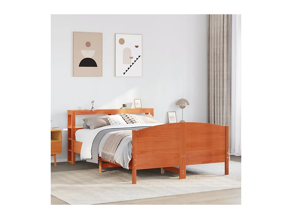 Cama sin colchón madera maciza pino marrón cera 150x200 cm