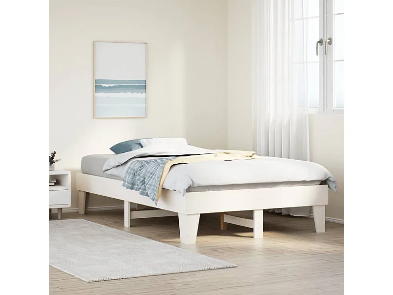 Cama sem colchão 135x190 cm madeira de pinho maciça branco