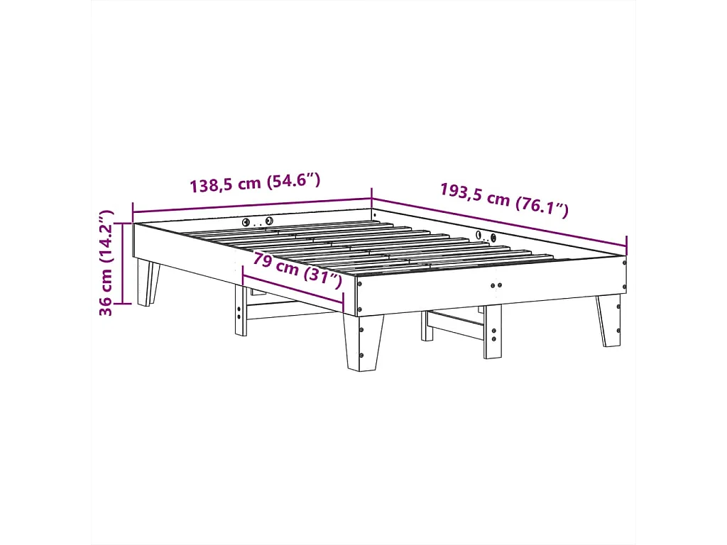 Estructura de cama sin colchón madera de pino blanco 135x190 cm