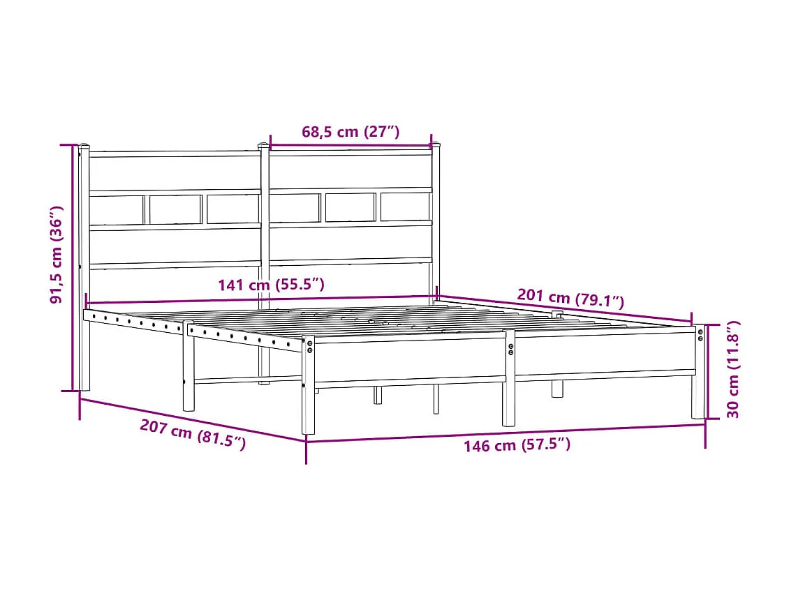 Estructura de cama sin colchón madera roble Sonoma 140x200 cm