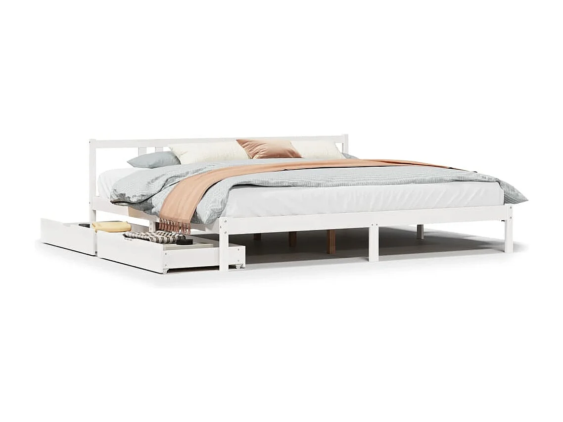 Cama sem colchão 200x200 cm madeira de pinho maciça branco