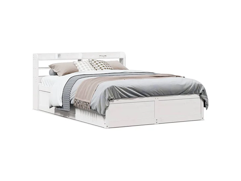 Cadre de lit avec tête de lit blanc 120x200 cm bois pin massif