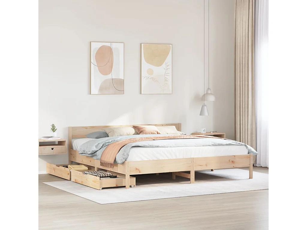 Estructura de cama sin colchón madera maciza de pino 200x200 cm