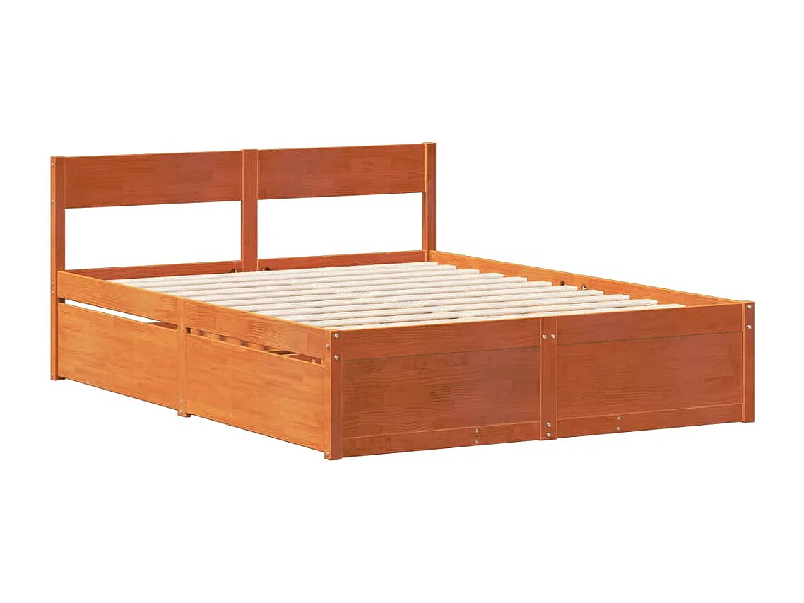 Cama sin colchón madera maciza de pino marrón cera 140x200 cm