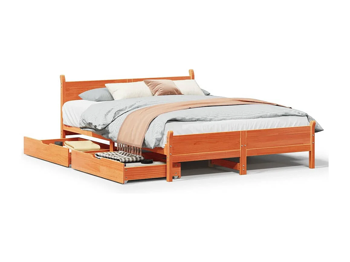 Cama sin colchón madera maciza de pino marrón cera 140x200 cm