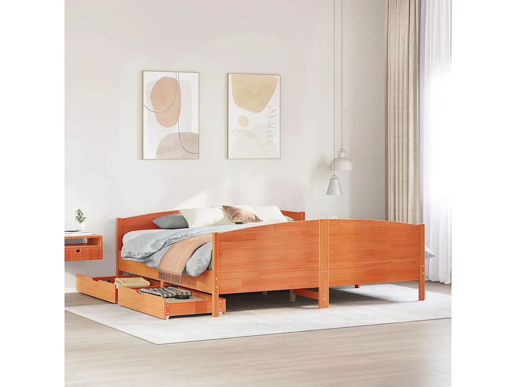 Cama sin colchón madera maciza de pino marrón cera 180x200 cm