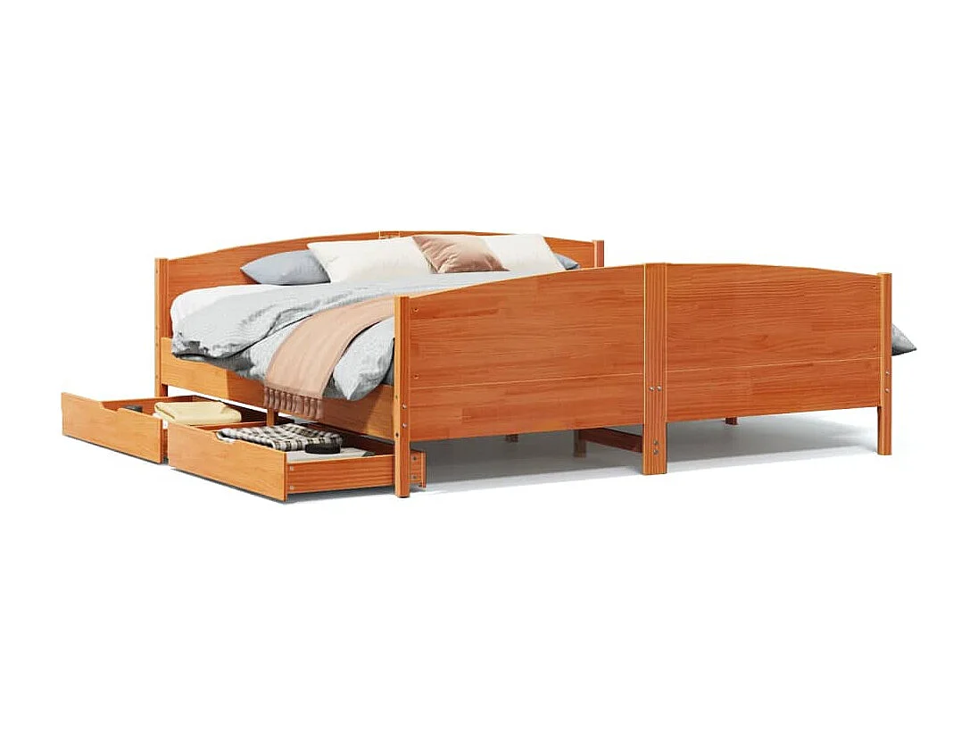 Cama sin colchón madera maciza de pino marrón cera 180x200 cm