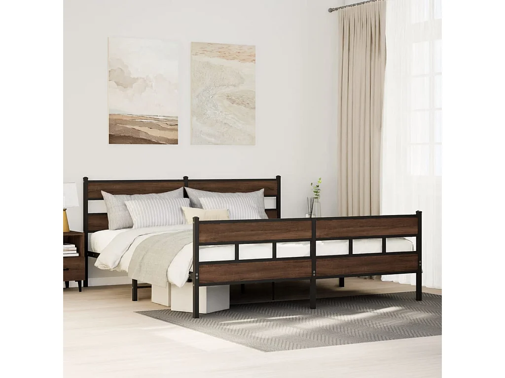 Estructura de cama sin colchón metal roble marrón 183x213 cm