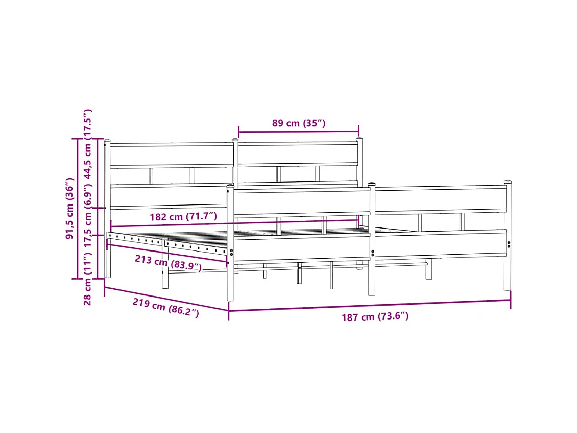 Estructura de cama sin colchón metal roble marrón 183x213 cm