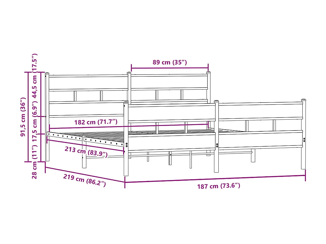 Estructura de cama sin colchón metal roble marrón 183x213 cm