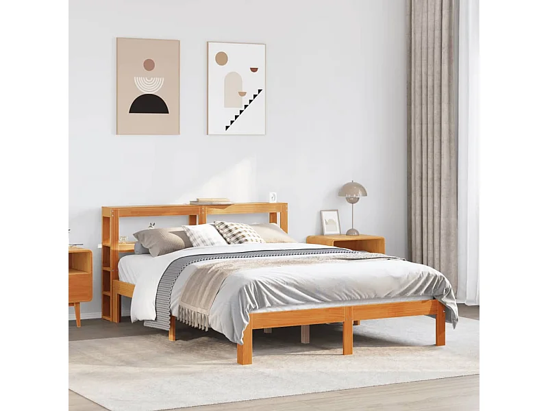 Cama sin colchón madera maciza de pino marrón cera 120x200 cm