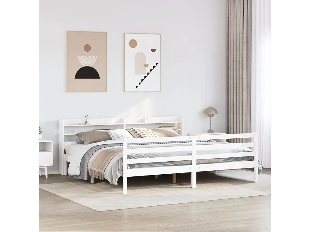 Estrutura de cama com cabeceira 180x200cm pinho maciço branco