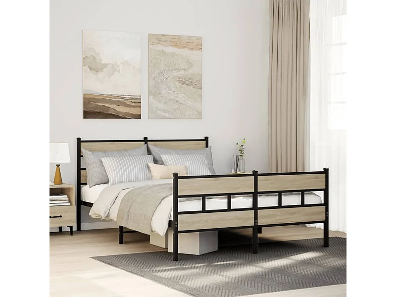 Estructura de cama sin colchón metal roble Sonoma 140x190 cm