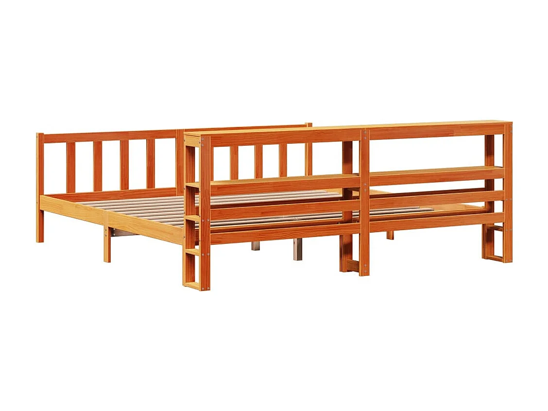 Estructura cama con cabecero madera pino marrón cera 200x200 cm