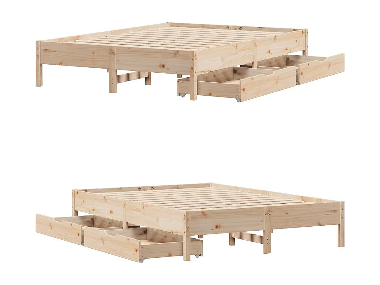 Estructura de cama sin colchón madera maciza de pino 135x190 cm