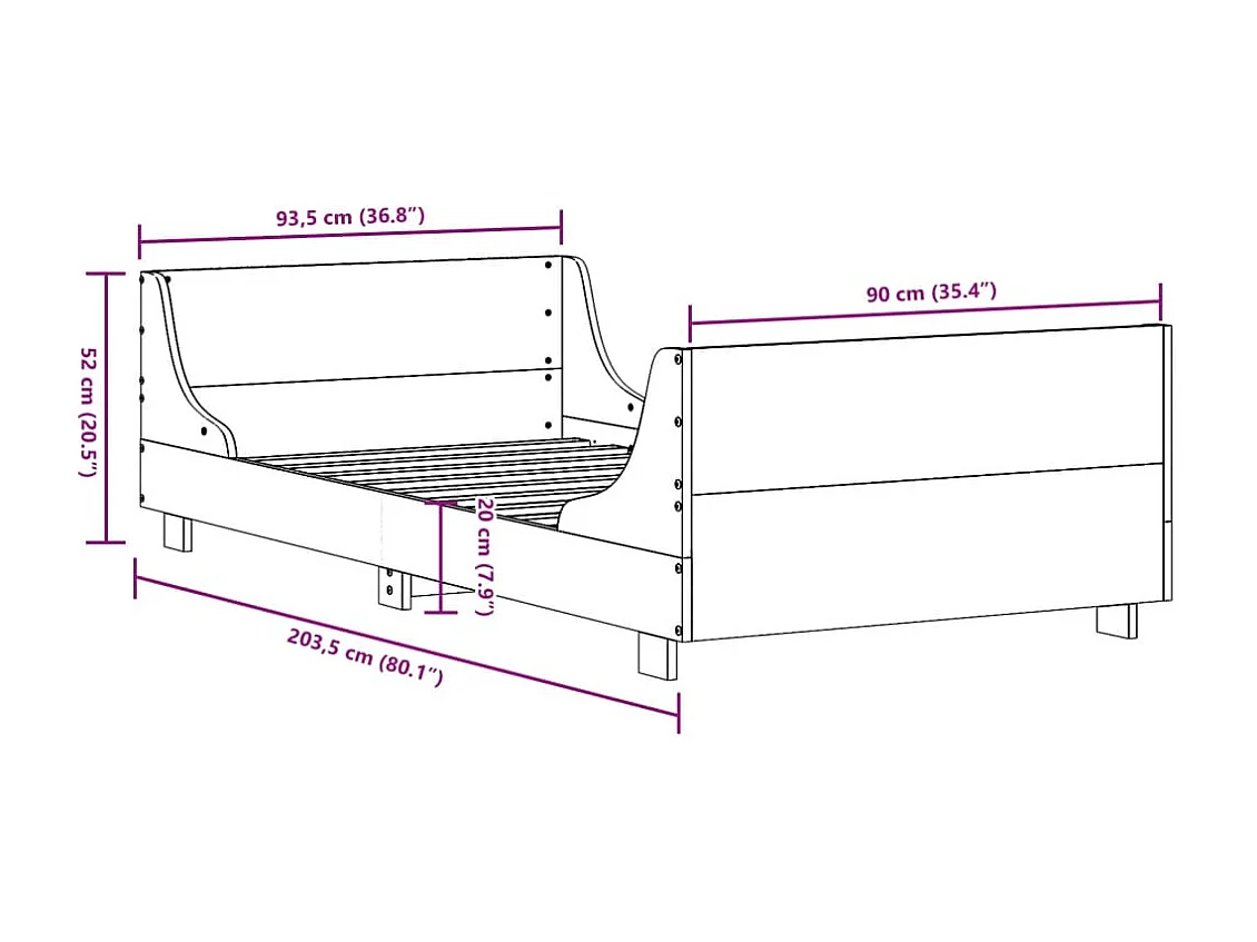 Estructura de cama sin colchón madera de pino blanca 90x200 cm