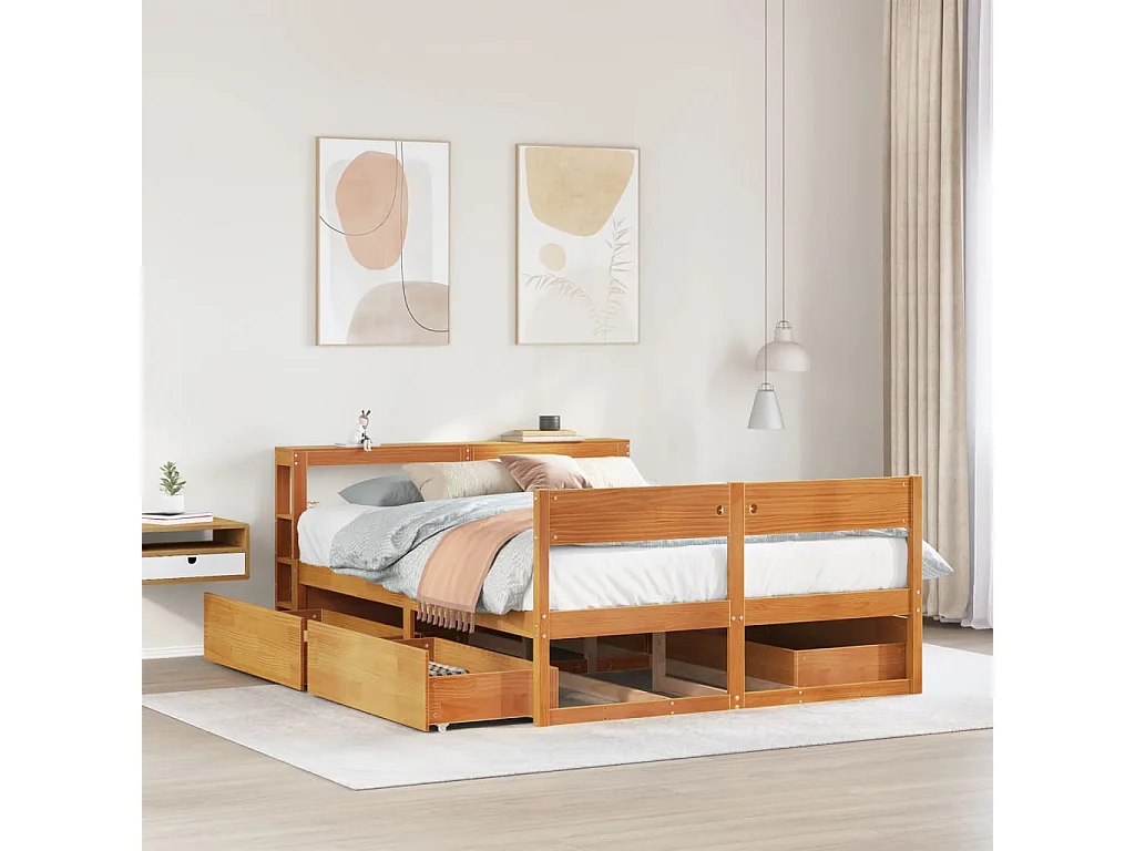 Cadre de lit sans matelas cire marron 120x190cm bois pin massif