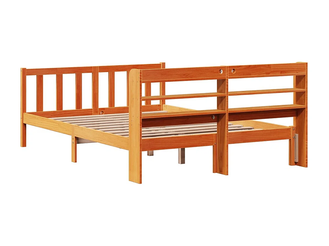 Estructura cama con cabecero madera pino marrón cera 120x200 cm