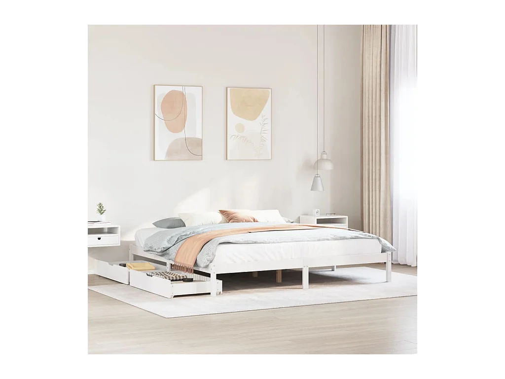 Cadre de lit sans matelas blanc 180x200 cm bois massif de pin