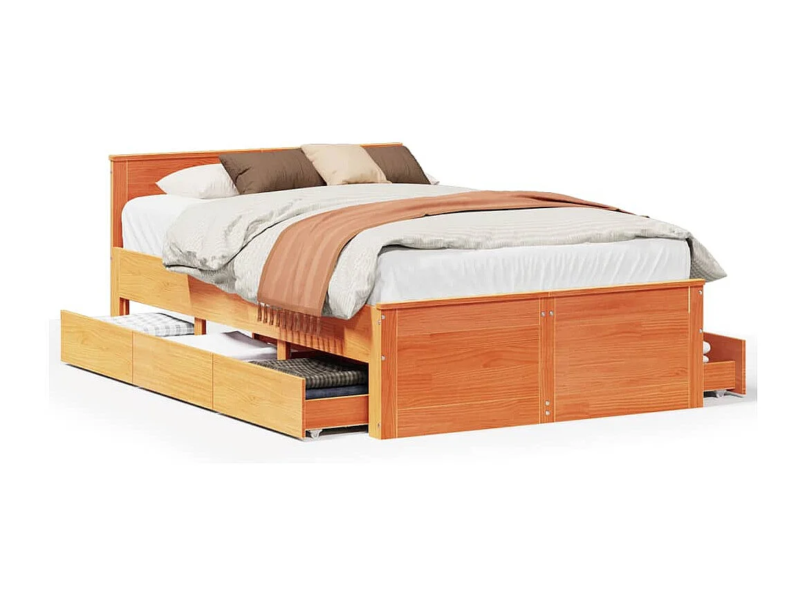 Cama sem colchão com cabeceira pinho maciço castanho-mel