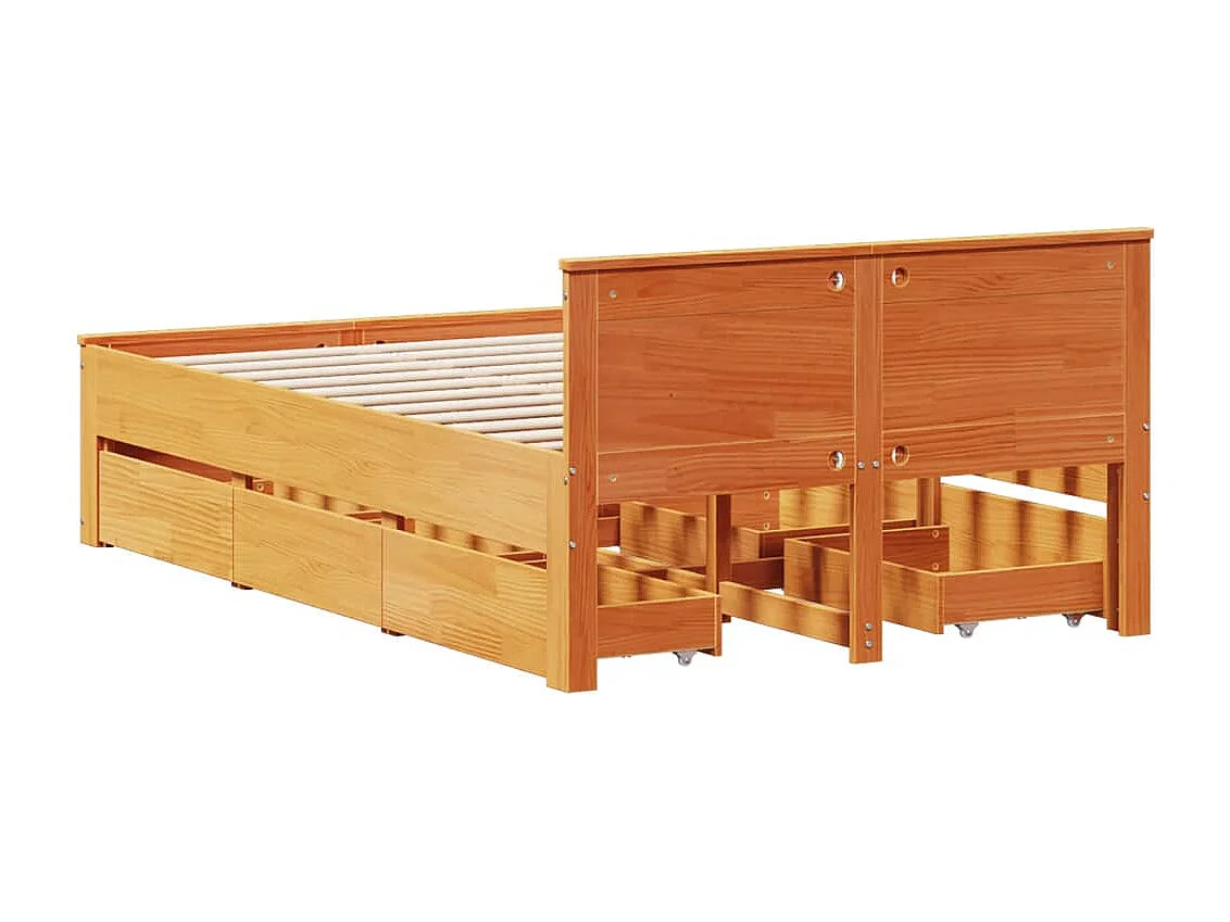 Cama sem colchão com cabeceira pinho maciço castanho-mel