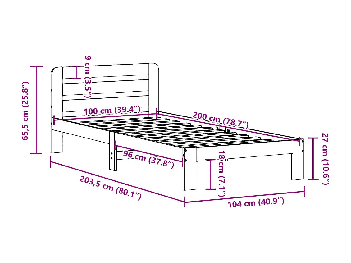 Cama sem colchão 100x200 cm madeira de pinho maciça branco