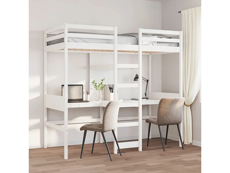 Cama alta sem colchão 75x190 cm pinho maciço branco