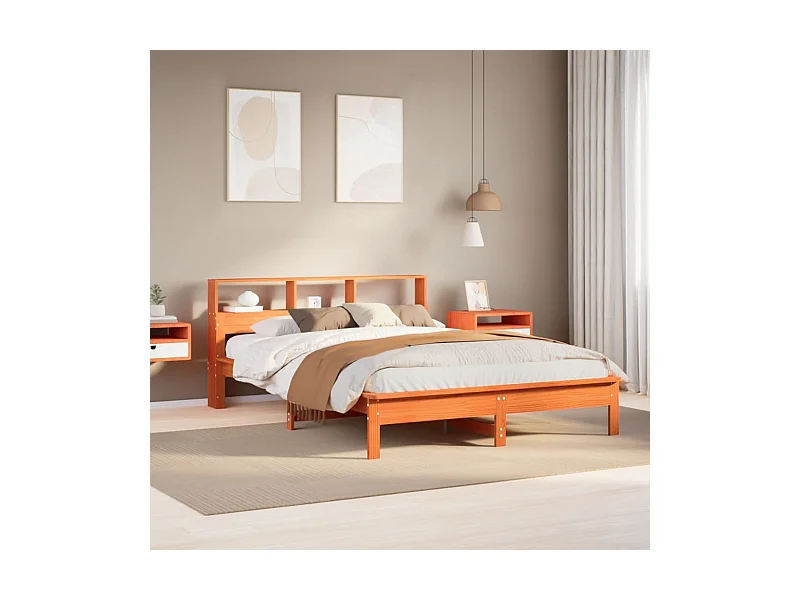 Cama sem colchão 140x200 cm madeira pinho maciça castanho-mel