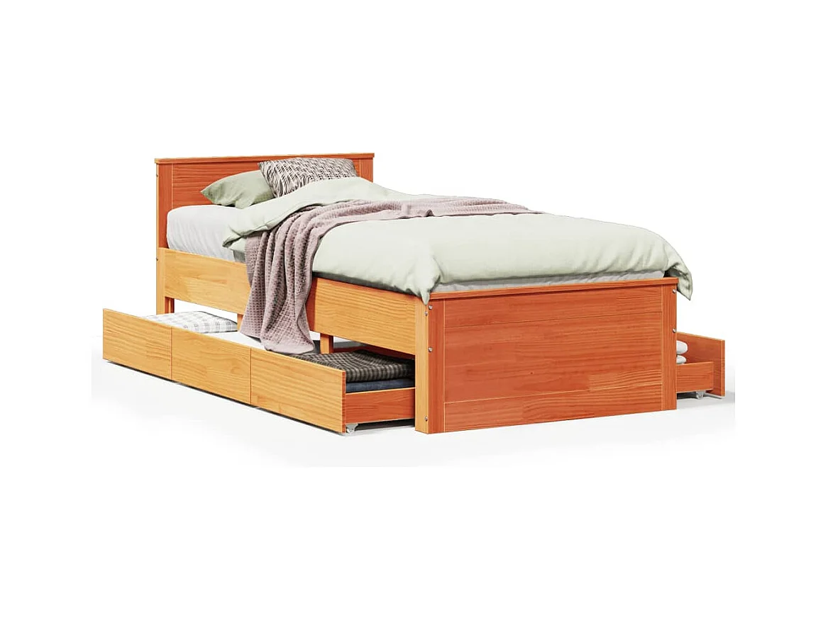 Cama sem colchão com cabeceira 90x200 cm madeira pinho maciça
