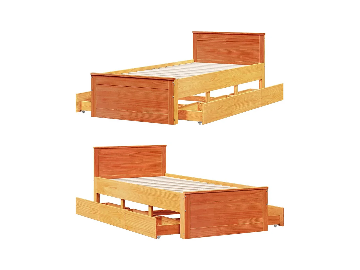 Cama sem colchão com cabeceira 90x200 cm madeira pinho maciça
