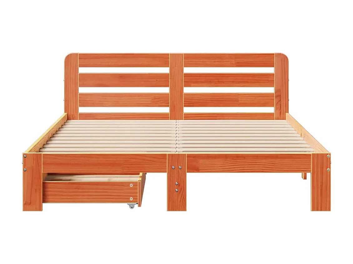 Cadre de lit sans matelas cire marron 135x190cm bois pin massif