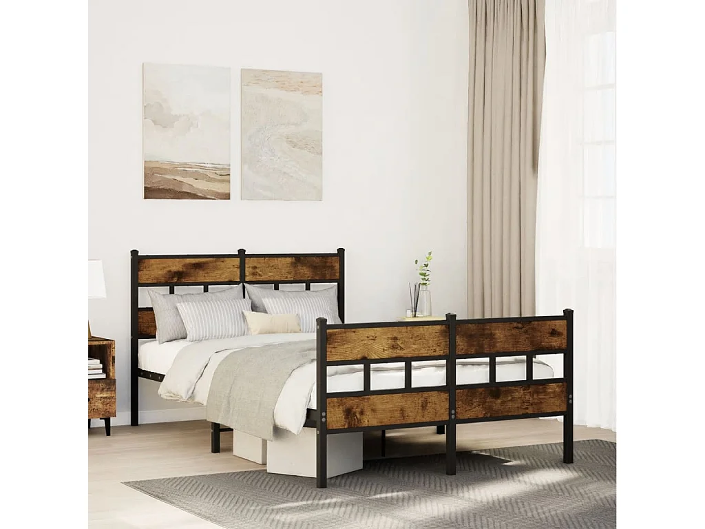 Estructura de cama sin colchón metal roble ahumado 120x200 cm