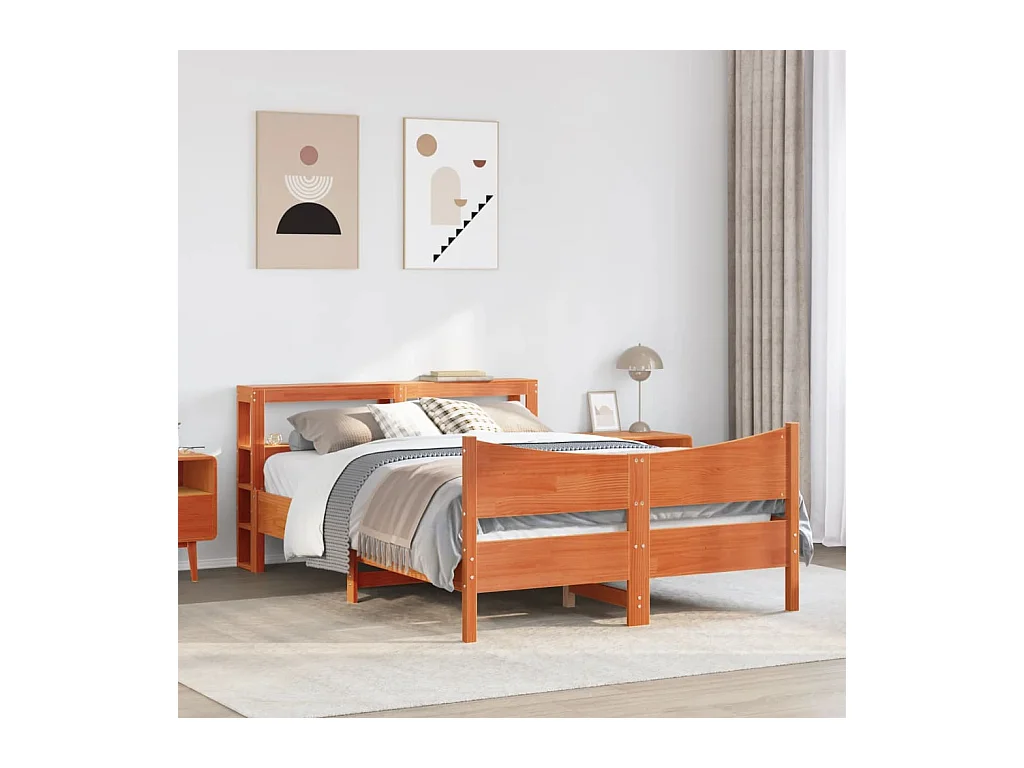 Cadre de lit et tête de lit cire marron 120x200 cm bois de pin